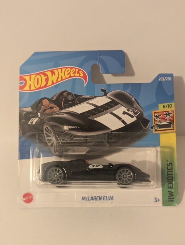 Hot Wheels McLaren Elva Black Car with White Stripes