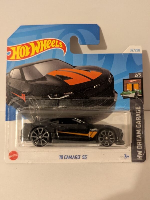 18 Camaro SS Black & Orange Hot Wheels Toy Car Short Card